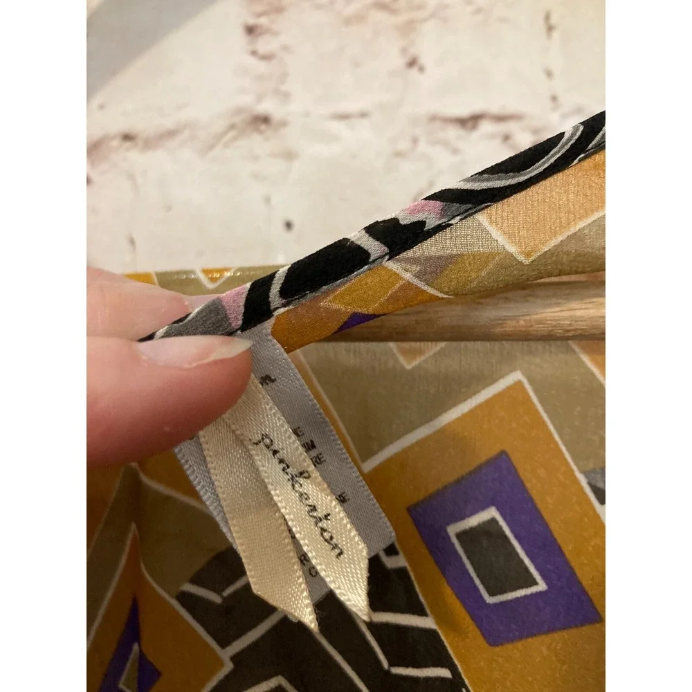 Pinkerton Dress Womens Medium Silk Ruffle Retro Geometric Lightweight Semi Sheer - Picture 2 of 14